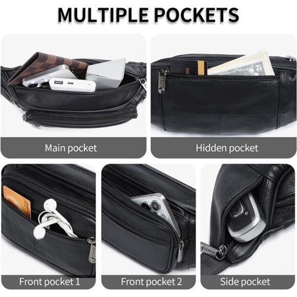 Leather Fanny Pack/Waist Bag/Organizer with Adjustable Belt - Picture 4 of 7